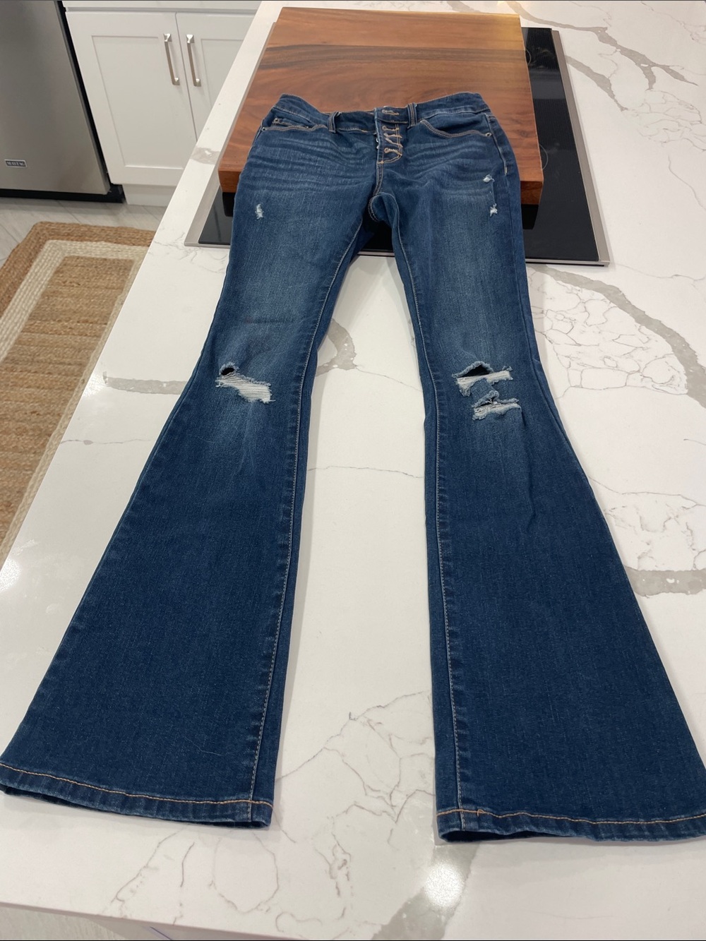 True Craft Dark Blue Ripped Flare Jeans